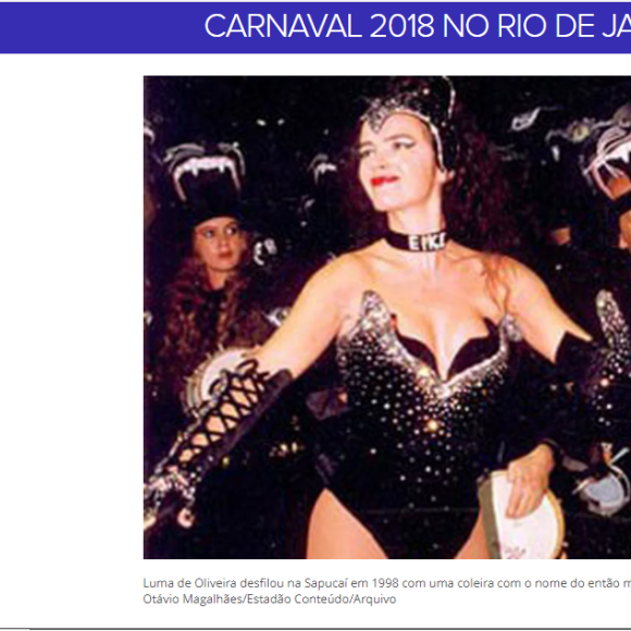 Luma de Oliveira pôs o nome do marido, Eike Batista, em coleira na fantasia utilizada durante o desfile da Tradição, há 24 anos