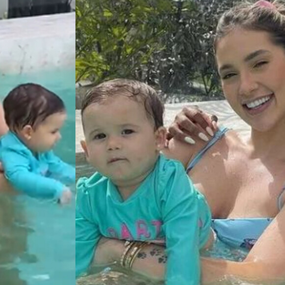 Virgínia combina biquíni com a filha, Maria Alice, em passeio na piscina da casa de Camila Loures