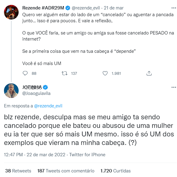 João Guilherme rebate Rezende, ex de Virgínia, após fala do youtuber sobre cancelamento de amigos
