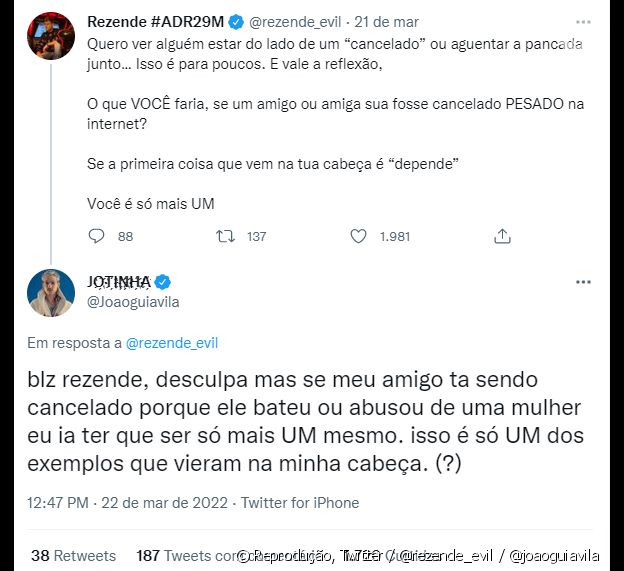 João Guilherme rebate Rezende, ex de Virgínia, após fala do youtuber sobre cancelamento de amigos