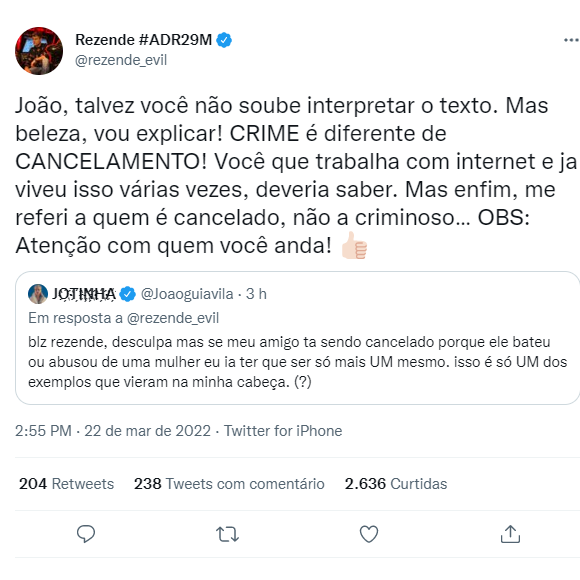 Rezende, ex de Virgínia Fonseca, responde João Guilherme após irmão de Zé Felipe questioná-lo