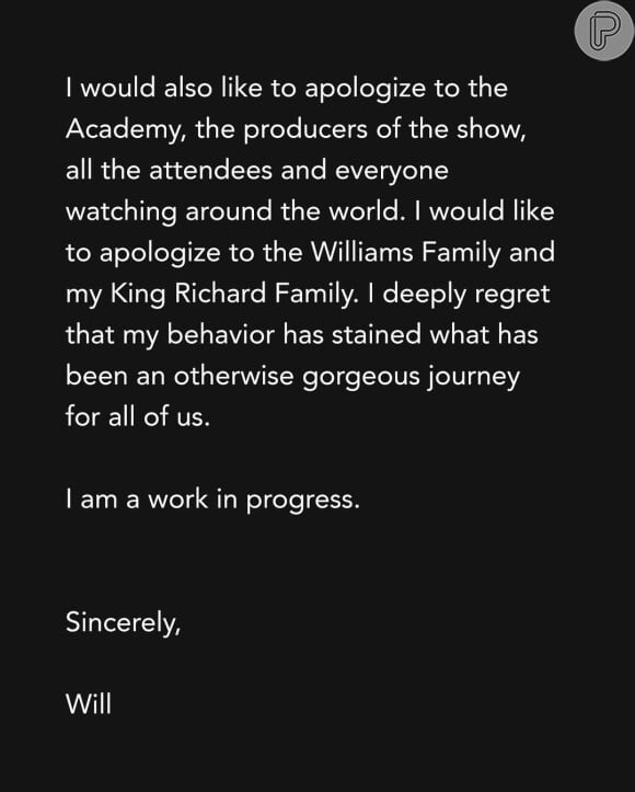 Will Smith também pediu desculpas à Academia