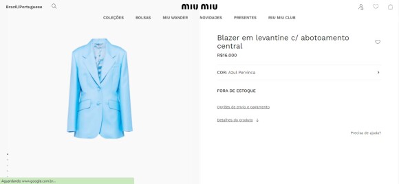 Blazer feito em tecido levantino custa R$ 16 mil