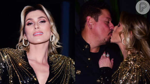 Lívia Andrade trocou beijos com o namorado, Marcos Araújo, em aparição rara