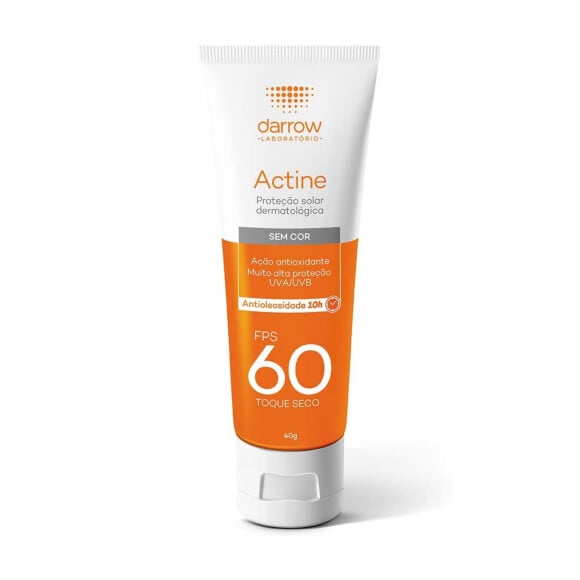 A pele acneica precisa ficar protegida do sol: o Actine protetor solar Fps 60 sem cor, da Darrow, é pensado para esse tipo de pele
