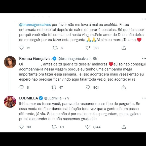 Resposta de Ludmilla à fã deu o que falar