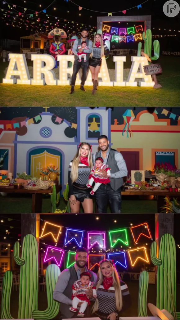 Hulk e Camila Ângelo posaram com a fillha Zaia, de 2 meses