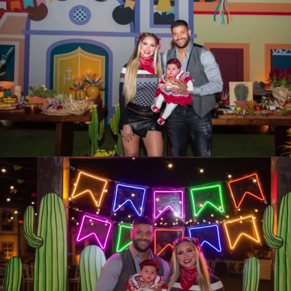 Hulk e Camila Ângelo posaram com a fillha Zaia, de 2 meses