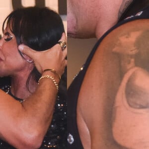 Esdras de Souza mostrou tatuagem com imagem da mulher, Gretchen, com quem trocou beijos em lançamento da nova música da cantora