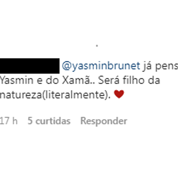 'Já pensou um baby da Yasmin e do Xamã... Será filho da natureza', disse um fã mais apressadinho