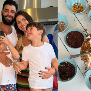Filhos de Gusttavo Lima e Andressa Suita decoram próprio bolo de aniversário