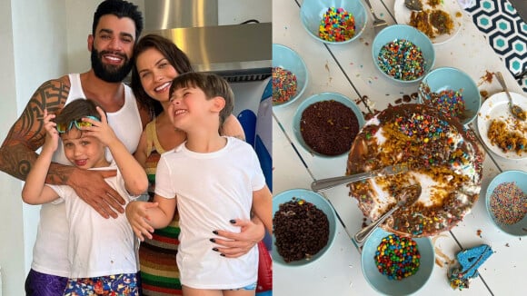 Simplicidade! Andressa Suita e Gusttavo Lima realizam desejo do filho de preparar o bolo de aniversário