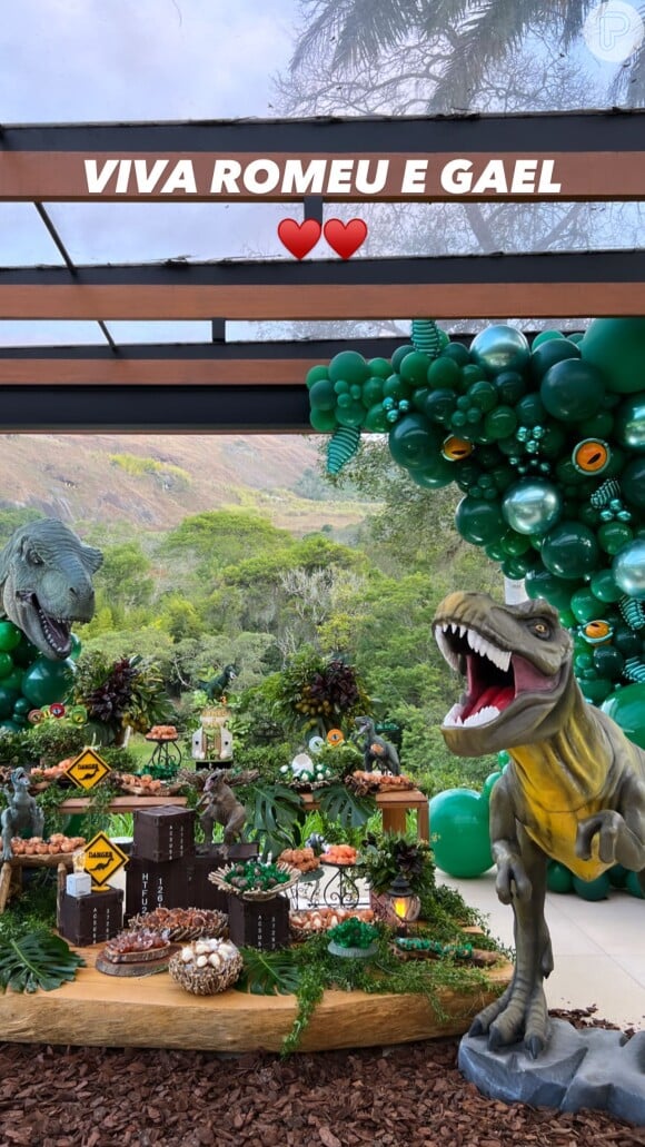 A festa de Gael e Romeu teve dinossauros como tema