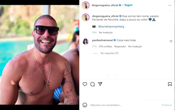 Paolla Oliveira fez questão de comentar a foto sem camisa de Diogo Nogueira
