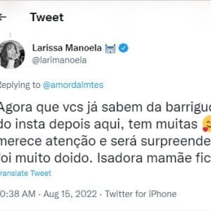 Larissa Manoela falou sobre a emoção de se ver grávida pela primeira vez