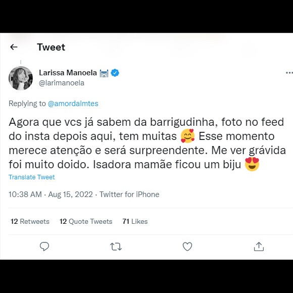 Larissa Manoela falou sobre a emoção de se ver grávida pela primeira vez