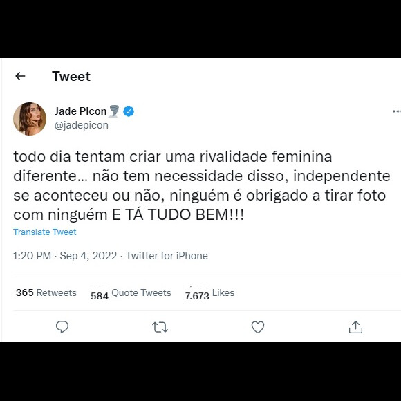 Jade Picon pediu para as pessoas pararem de fazer rivalidade feminina