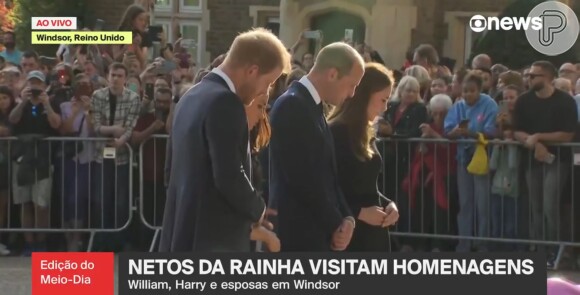 Príncipes William e Harry, e suas mulheres, Kate Middleton e Meghan Markle foram à frente do Castelo de Windsor ver as homenagens recebidas pela rainha Elizabeth II