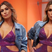Jeans + body: Lívia Andrade aposta em look com brilho e aplicações para programa de TV