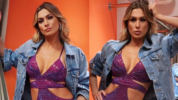 Jeans + body: Lívia Andrade aposta em look com brilho e aplicações para programa de TV