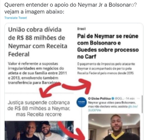 Web relembrou a dívida perdoada de Neymar pelo governo