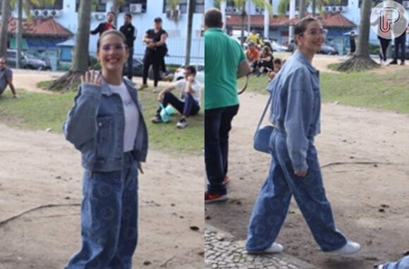 Livia Aragão foi uma das famosas que apostou no combo jeans, camiseta e tênis para as eleições