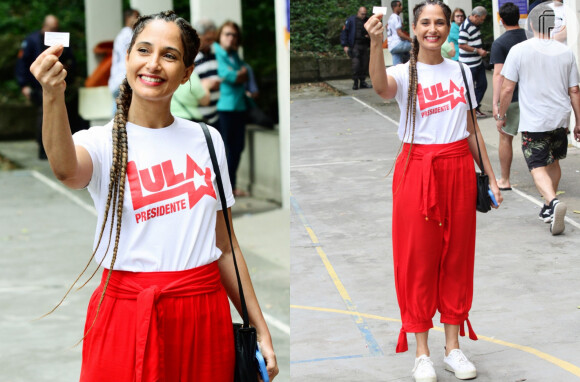 O look de Camila Pitanga com camiseta e calça jogger: a atriz exibiu os cabelos trançados