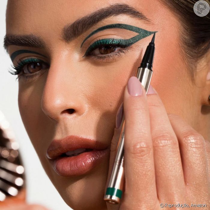 Caneta Delineadora Eyeliner Verde Escuro, Océane: com efeito cintilante ...