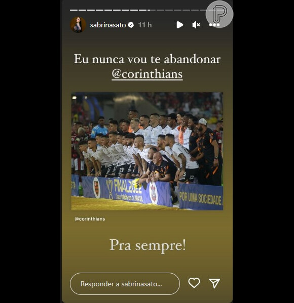 Sabrina Sato mostrou seu apoio mesmo com a derrota do Corinthians