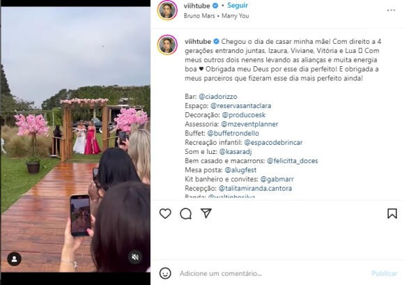 Viih Tube comemorou o casamento da mãe nas redes sociais