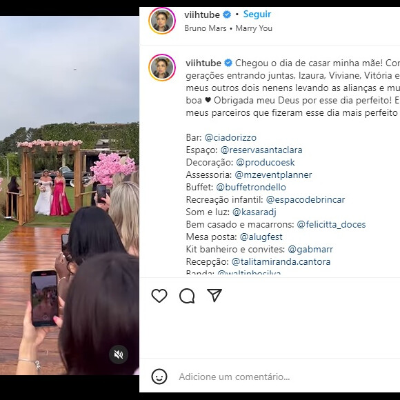 Viih Tube comemorou o casamento da mãe nas redes sociais