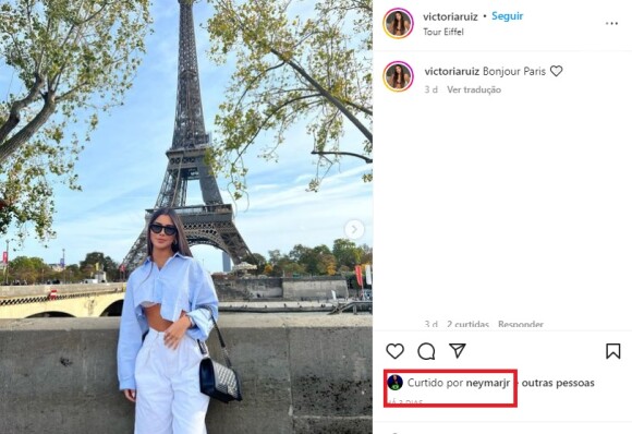Neymar tem curtido fotos de Victoria nas redes sociais