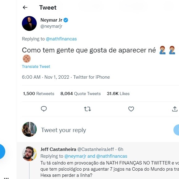 Seguidores rebateram a resposta de Neymar na rede social