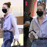 Marina Ruy Barbosa dispensa maquiagem ao embarcar com jeans estiloso no Rio. Fotos!