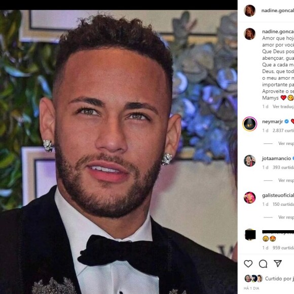 Nadine parabenizou Neymar com uma foto onde o jogador está ao lado da ex Bruna Marquezine