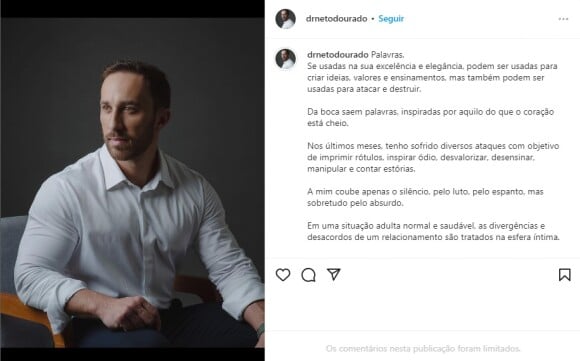 Neto Dourado publicou uma foto com um texto sobre os últimos meses enquanto Lara estava internada