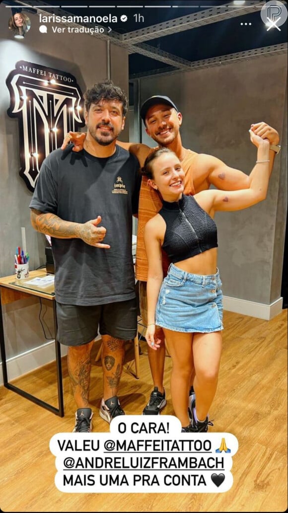 Larissa Manoela e André Luiz Frambach compartilharam o momento após terminarem as tatuagens