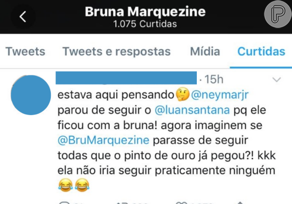 Bruna Marquezine curtiu publicação que dizia: 'Imaginem se ela parasse de seguir todas que o pinto de ouro já pegou? Ela não iria seguir praticamente ninguém'