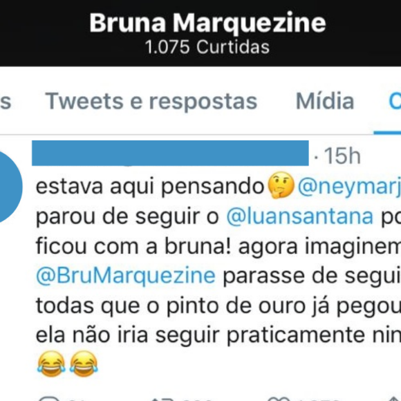 Bruna Marquezine curtiu publicação que dizia: 'Imaginem se ela parasse de seguir todas que o pinto de ouro já pegou? Ela não iria seguir praticamente ninguém'