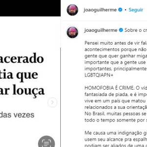 João Guilherme criticou o tipo de 'piada' feita por Nego Di