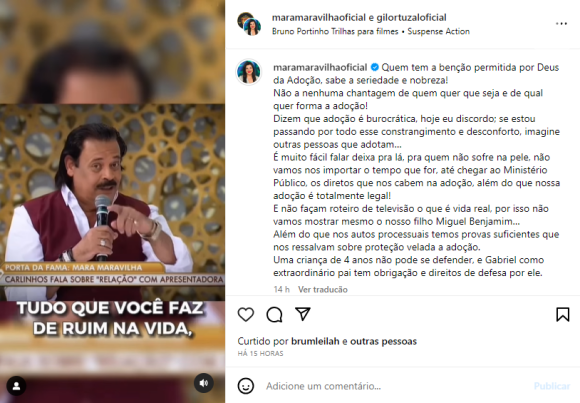 Mara Maravilha postou um video com algumas falas de Carlinhos Aguiar falando da adoção do seu filho.