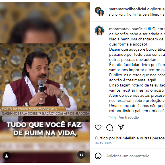 Mara Maravilha postou um video com algumas falas de Carlinhos Aguiar falando da adoção do seu filho.