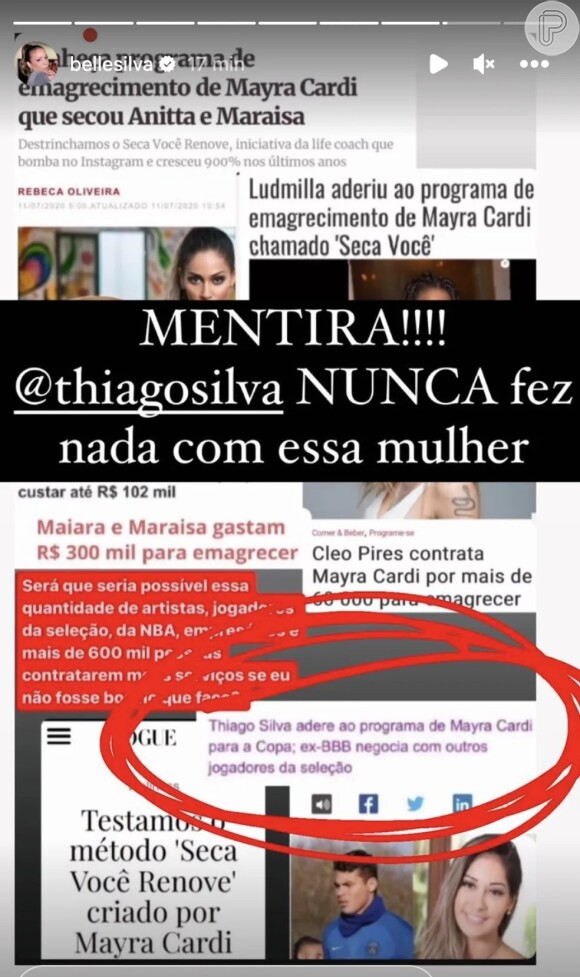 Belle Silva disse que Maíra Cardi mentiu sobre Thiago Silva