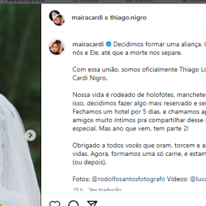 Maíra Cardi fez declaração emocionante durante o casamento com Thiago Nigro