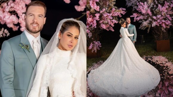 Vestido de noiva tradicional: Maíra Cardi aposta em look com 17 metros de renda no valor de R$ 48 mil. Fotos!