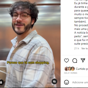 Eliezer contou: "No procedimento tirou quase 350 ml de gordura de CADA mama mais uma glândula mamária de volume bem expressivo."