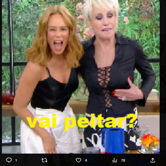 Meme 'vai peitar?' foi atualizado pelo social media da TV Globo após o encontro entre Mariana Ximenes e Ana Maria Braga