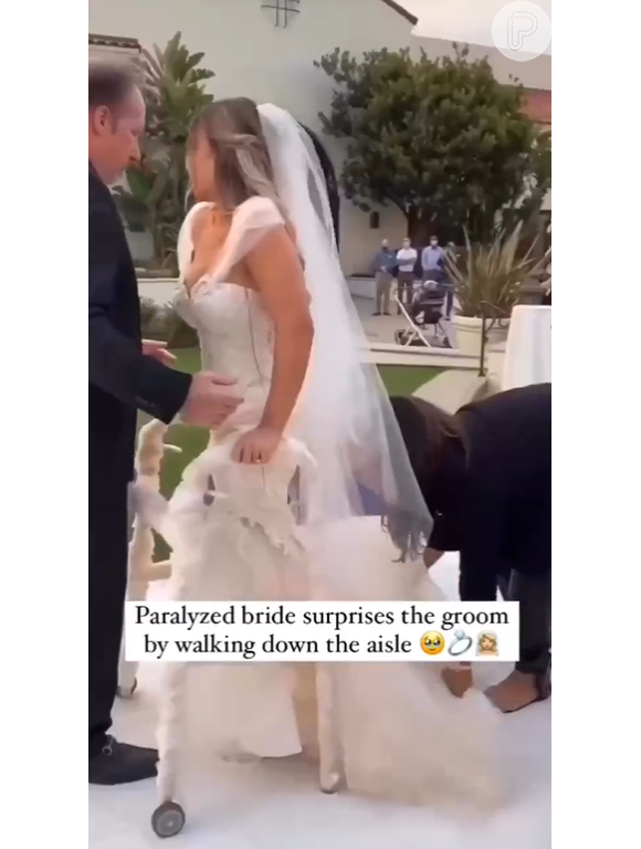 Noiva que andou de cadeira de rodas por mais de uma década fez uma surpresa no dia do seu casamento