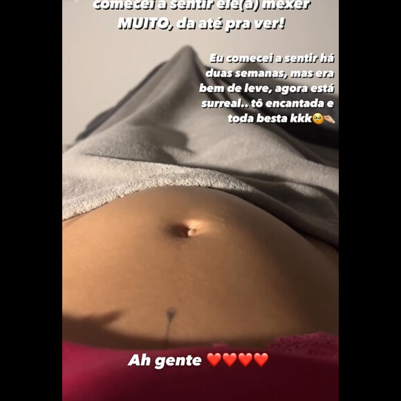 Grávida de Arthur Aguiar, Jheny Santucci filmou a barriga de gravidez se mexendo