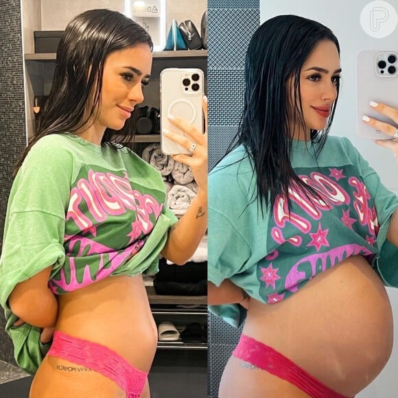 Bruna Biancardi já revelado o antes e depois da gravidez, mostrando evolução do tamanho da sua barruiginha de grávida